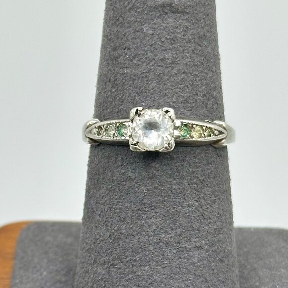 Sterling Silver Art Deco Vintage Paste Engagement Ring - Picture 1 of 9